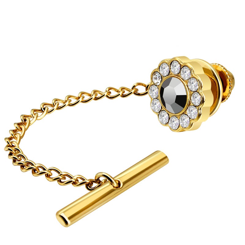 AMITER Mens Grey Crystal Tie Tack with Chain for Mens Necktie -Gold Tone Tie Pin in Gift Box Wedding Birthday Anniversary Party - Image 3